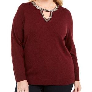 INC Embellished Keyhole Sweater in burgundy